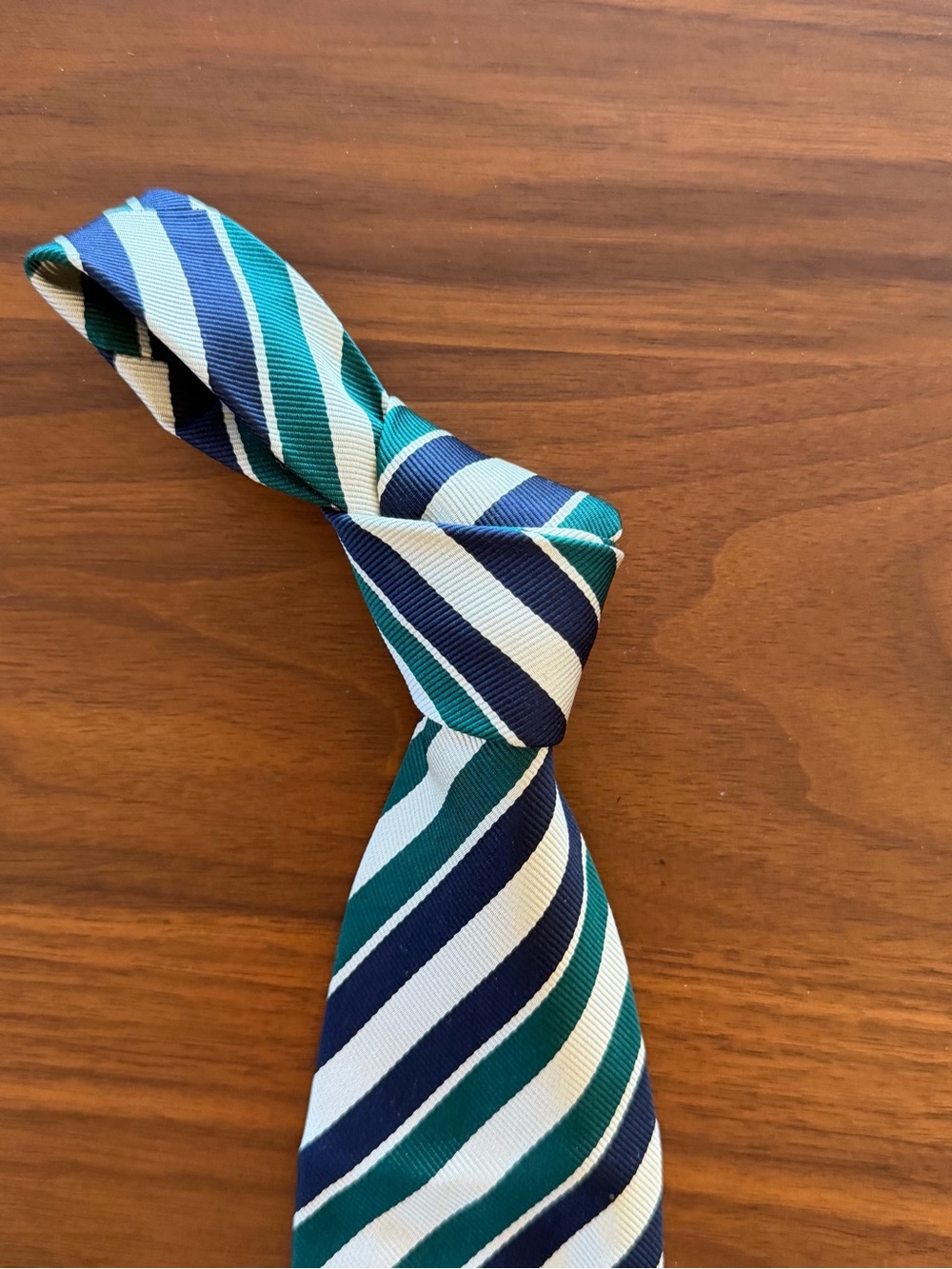 Drakes Striped Teal, Navy & White Men's Tie